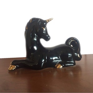Vintage 1980s Mid Century Modern Ceramic Sitting Unicorn Statue