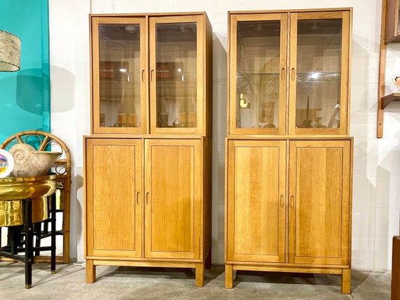 Vintage Mid Century Modern 1970s White Oak 2 Piece Micro China Cabinet Made in Germany Etsy