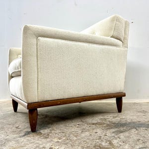 Vintage 1960s White Mid Century Modern Lounge Chair with Walnut Base