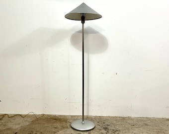 Vintage 80s Chrome Postmodern Memphis Style Floor Lamp with Metal Shade