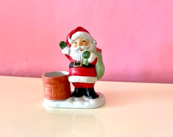 Vintage 1980s Ceramic Santa Claus Tea Light Candleholder