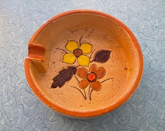 Vintage 1970s Round Ceramic Trinket Dish or Ashtray Made In Italy