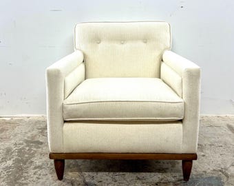 Vintage 1960s White Mid Century Modern Lounge Chair with Walnut Base
