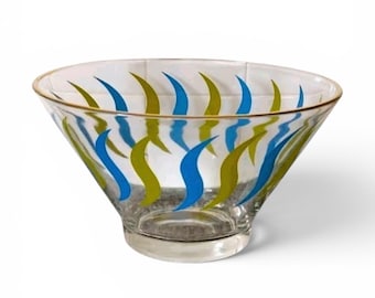 Vintage 1960s Anchor Hocking Rhapsody Blue + Green Chip Bowl