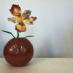 Vintage 80s Mauve Ceramic Ball Vase image 1