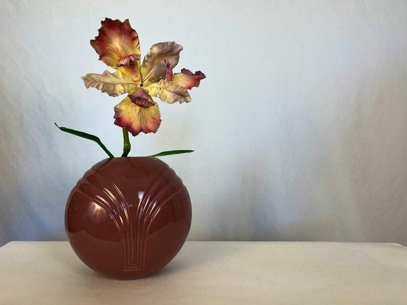 Vintage 80s Mauve Ceramic Ball Vase image 1