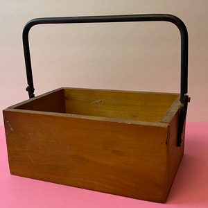 Vintage Mid Century Maple Box with Folding Handle