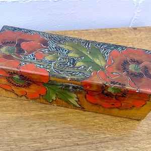 Antique Carved + Hand Painted Wood Jewelry Box