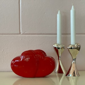 Vintage 1980s Retro Kitsch Ceramic Double Heart Planter
