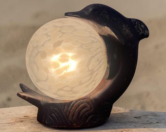 Vintage 80s Cast Metal Dolphin Accent Lamp