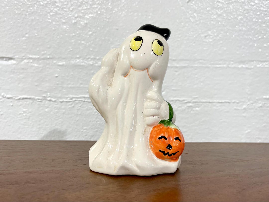 Vintage 1980s Halloween Ceramic Ghost + Jack O' Lantern Figurine - Etsy