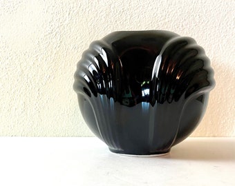 Vintage 80s Black Ceramic Vase