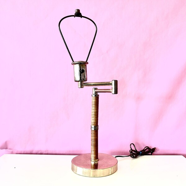 Vintage 50s Pencil Rattan Swing Arm Table Lamp