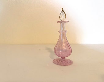 Vintage 90s Hand Blown Egyptian Glass Iridescent Perfume Bottle With Gold Trim