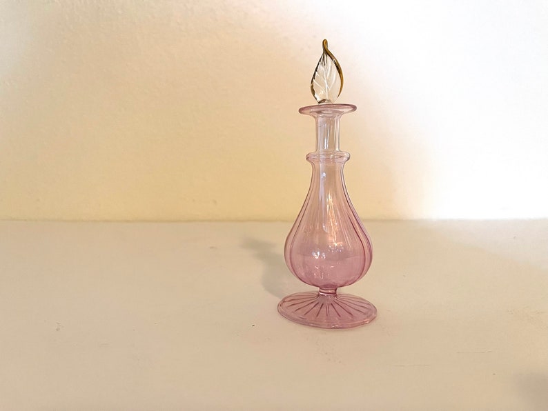 Vintage 90s Hand Blown Egyptian Glass Iridescent Perfume Bottle With Gold Trim image 1