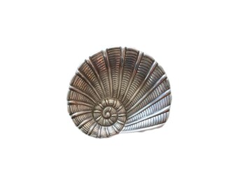 Beautiful Coastal Style Metal Oval Dish With Nautilus Shell Motif