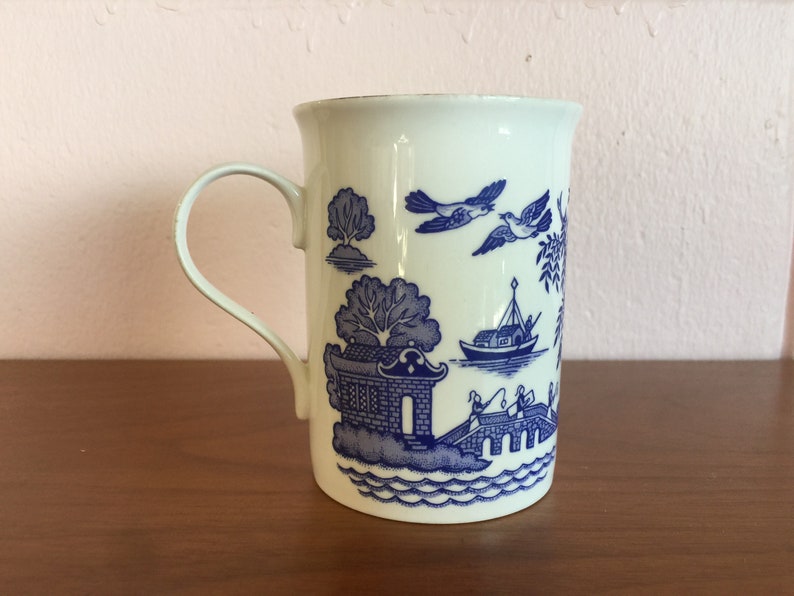Vintage 1980s Blue White Pagoda Transferware Coffee Mug image 2