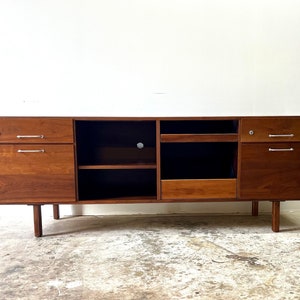Vintage 1960s Jens Risom Mid Century Modern Walnut and Stainless Steel Credenza image 2