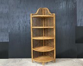 Vintage 1960s French Rattan and Wicker Étagère Corner Shelf