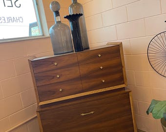 Vintage 1960s Mid Century Modern Walnut Tall Dresser The Auburn by Kent Coffey