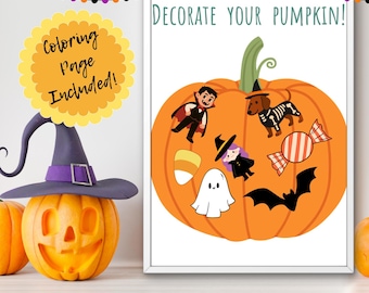 Kürbis dekorieren – Vorlage zum Ausdrucken | Halloween-Bastelidee für Kinder | Kürbis ausschneiden und aufkleben | Ausmalbild | Digitaler Download