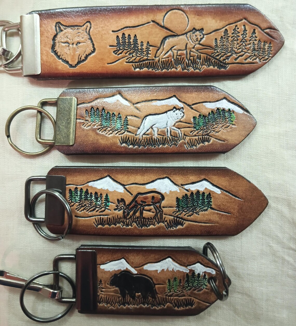 Genuine Leather Hand-painted Keychain || Choose Various Wildlife ...
