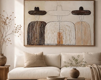 Wabi-Sabi-Figuren-Ölgemälde | Strukturierte abstrakte beige Wanddekoration