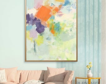 Pintura al óleo abstracta en tonos pastel / Arte moderno suave y colorido / Arte mural contemporáneo original