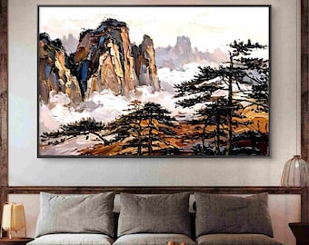 Abstrakte Ölgemälde | Asiatisch inspirierte Wandkunst | Moderne Naturmalerei | Großes Statement Dekor