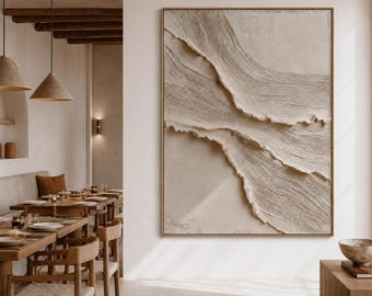 Pintura al óleo abstracta con textura / Arte de pared beige / Lienzo minimalista moderno / Decoración Japandi Wabi Sabi