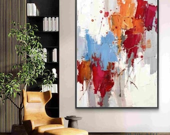 Pintura abstracta al óleo con espátula / Arte mural vibrante y colorido / Decoración expresionista moderna original