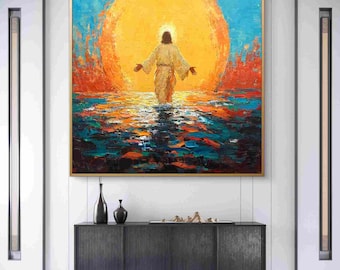 Pintura al óleo personalizada de Jesús resucitado, pintada a mano: Arte mural espiritual inspirador