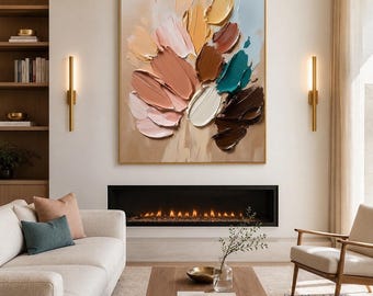 Getextureerd bloemenolieverfschilderij | Neutrale abstracte paletmeskunst | Japandi-muurdecoratie