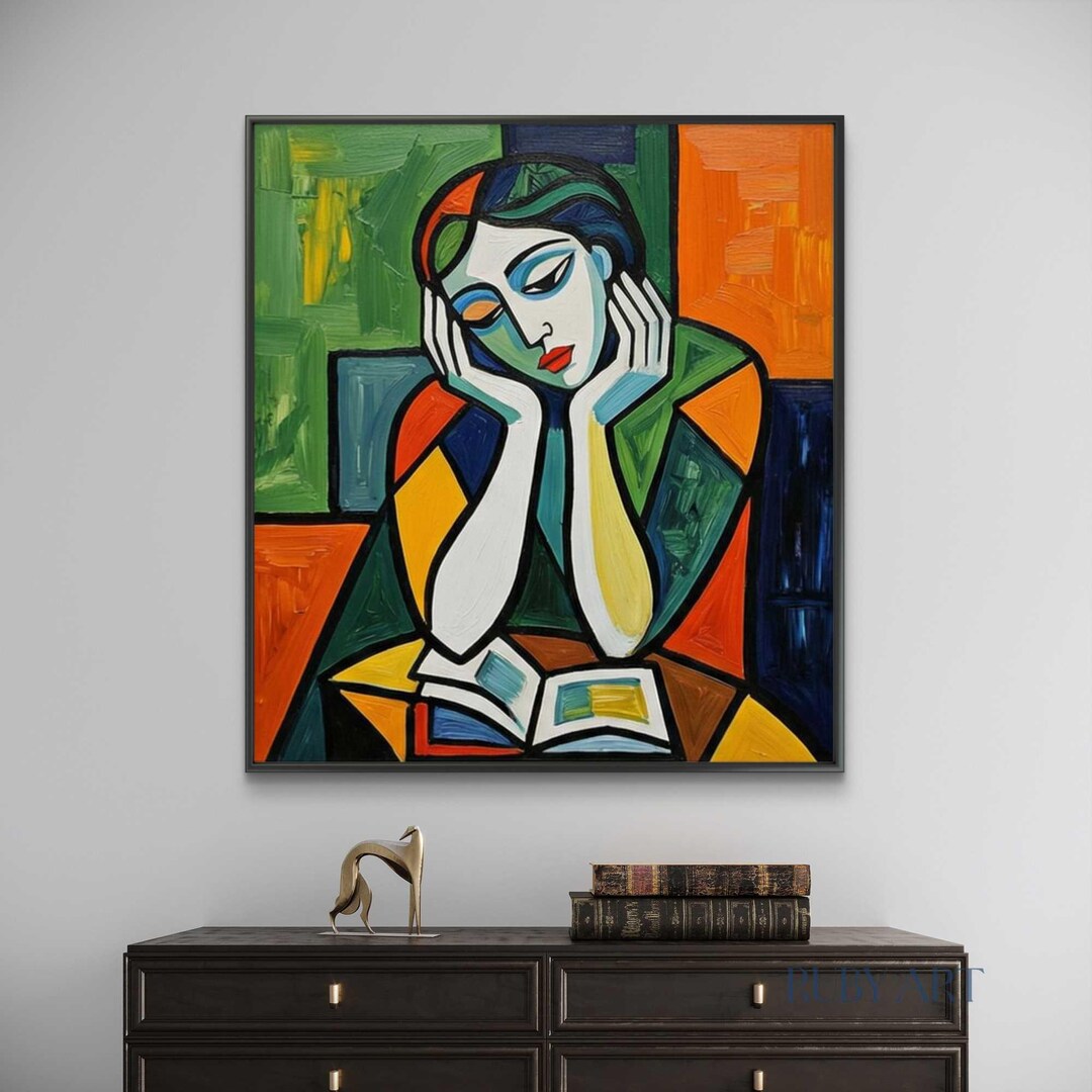 Cubist Woman Reading Oil Painting | Modern Abstract Portrait Art - Etsy