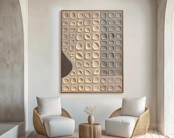 Peinture à l'huile texturée 3D wabi-sabi | Art mural abstrait neutre | Style en plâtre épais pour empâtements | Art minimaliste en galets de pierre