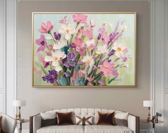 Pintura al óleo de flores silvestres / Arte floral con técnica de empaste / Pintura original de flores de pradera