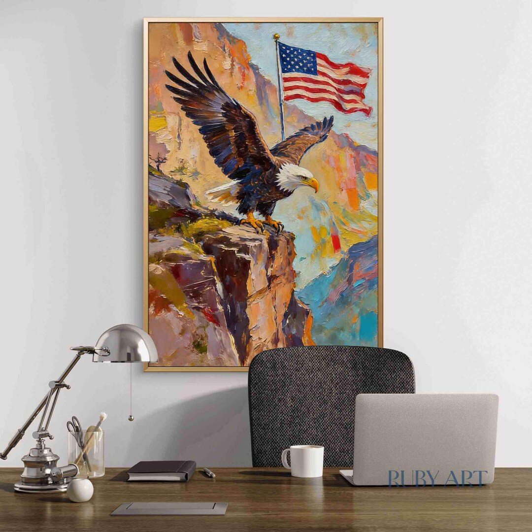 Bald Eagle Oil Painting | American Flag Patriotic Art - Etsy