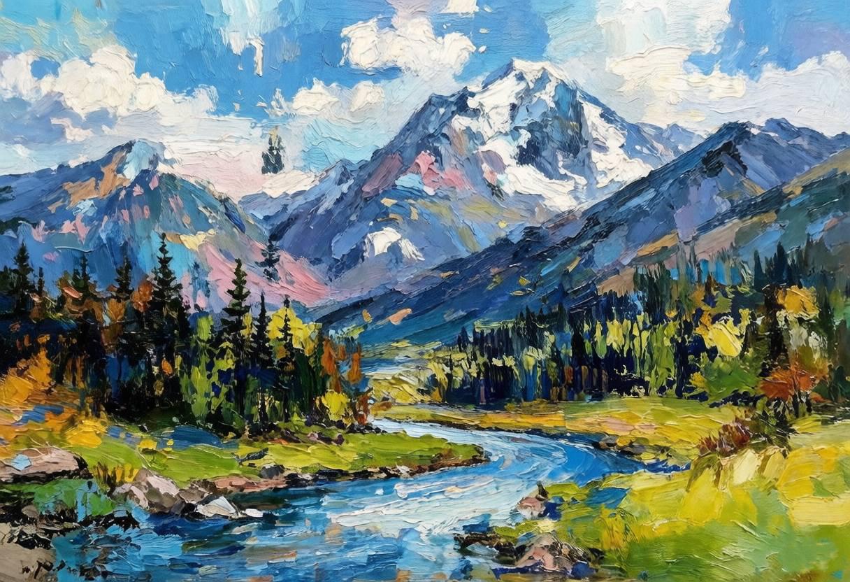 Original Impressionist Mountain Landscape Oil Painting | Alpine River ...