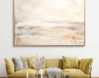 Neutral Abstract Seascape Oil Painting | Minimalist Coastal Wall Art | Beige Cream Landscape Art | Textured Modern Ocean Painting