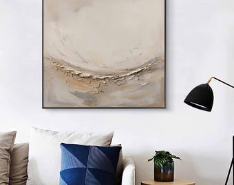 Pintura al óleo abstracta neutra / Arte mural minimalista texturizado / Arte Wabi Sabi moderno