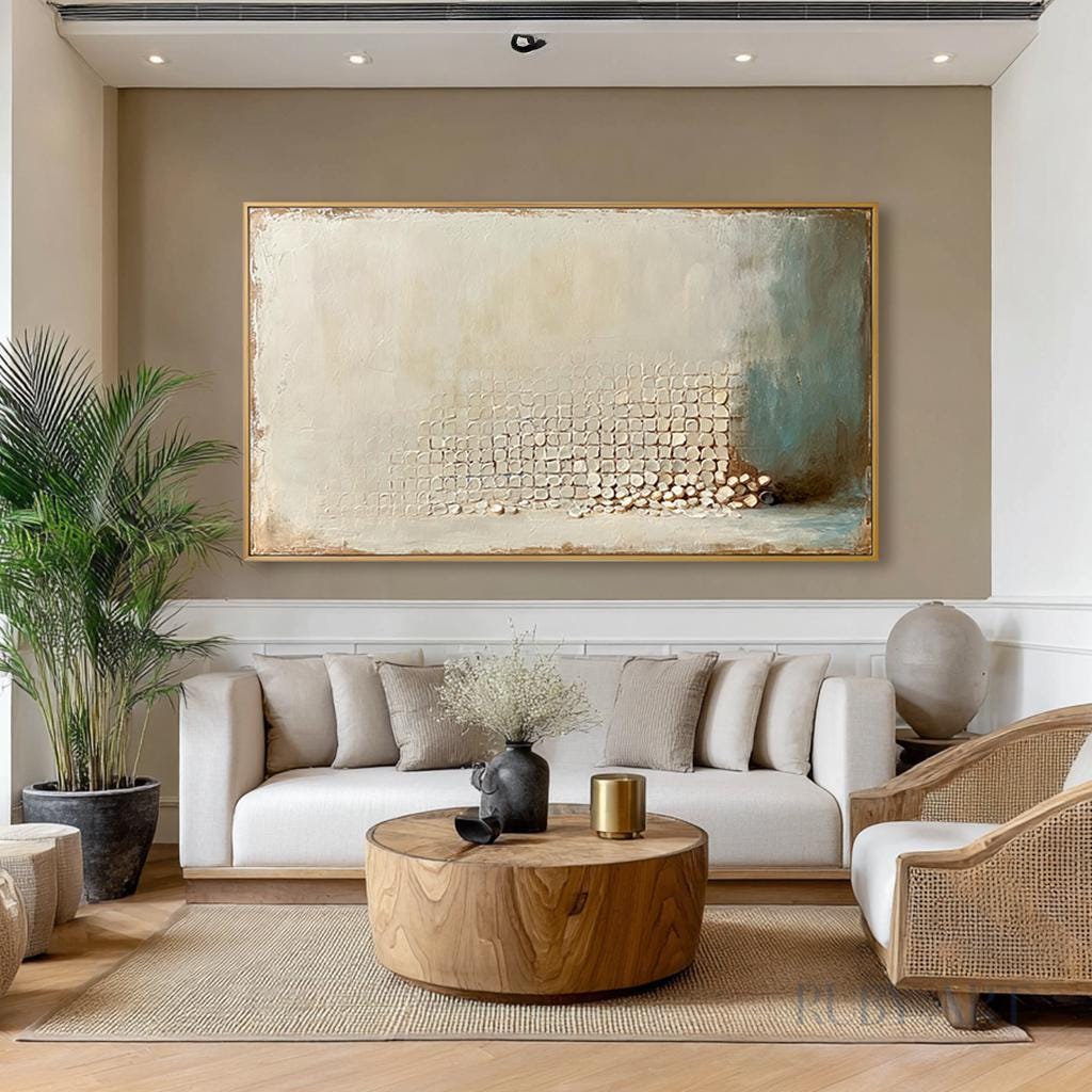Large Neutral Abstract Oil Painting | 3D Impasto Textured Wall Art ...
