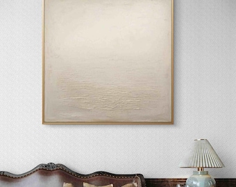 Pintura al óleo de paisaje marino con textura neutra / Arte abstracto minimalista sobre lienzo con temática oceánica