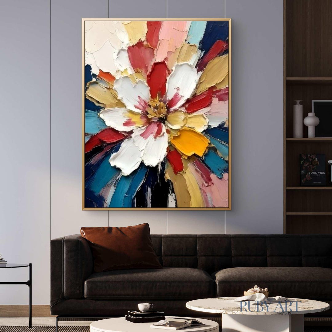 Textured Floral Oil Painting | Colorful Impasto Palette Knife Art - Etsy