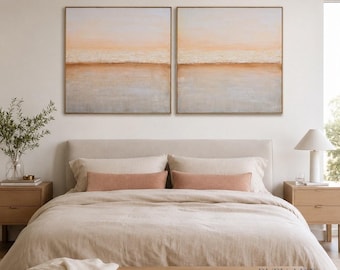 Japandi Diptych Oil Painting | Textured Impasto Horizon Canvas Set