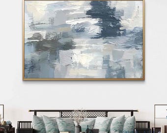 Arte minimalista de paisaje marino / Pintura original de nubes con textura / Arte mural moderno en tonos neutros / Paisaje playero melancólico