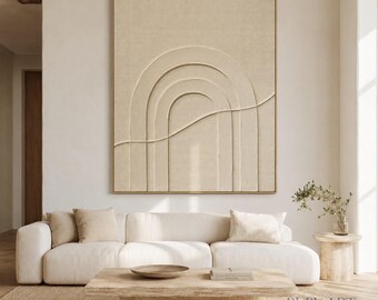 Strukturierte Bogenleinwandkunst | Beiges geometrisches Ölgemälde, minimalistisches Wabi-Sabi