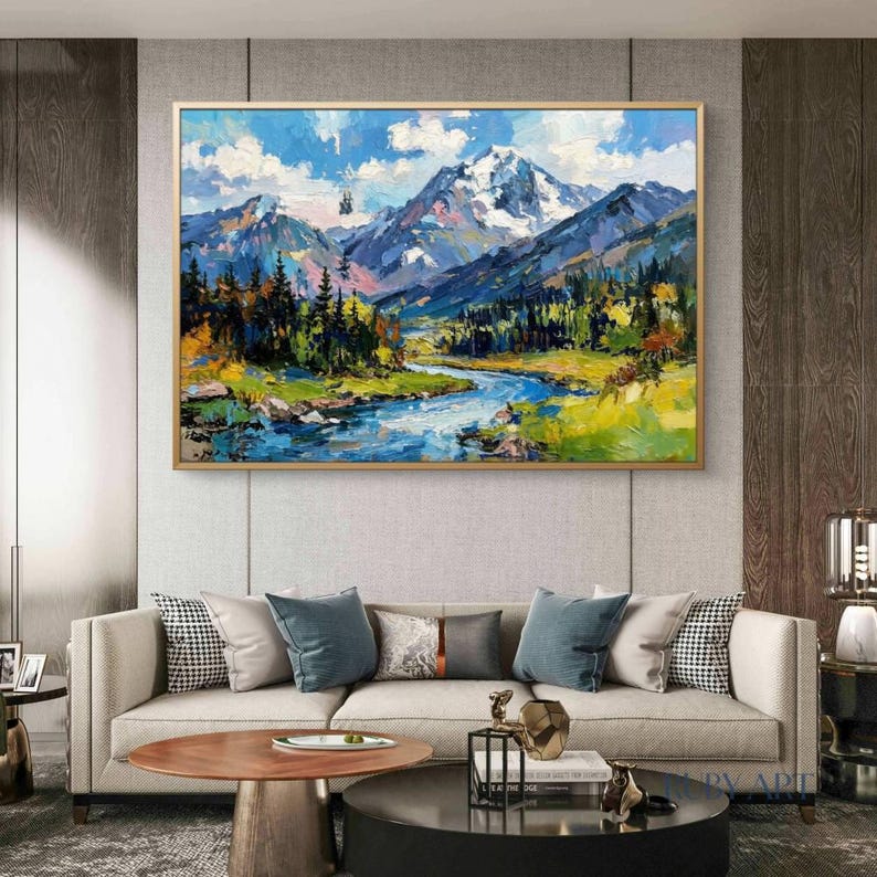 Original Impressionist Mountain Landscape Oil Painting | Alpine River ...