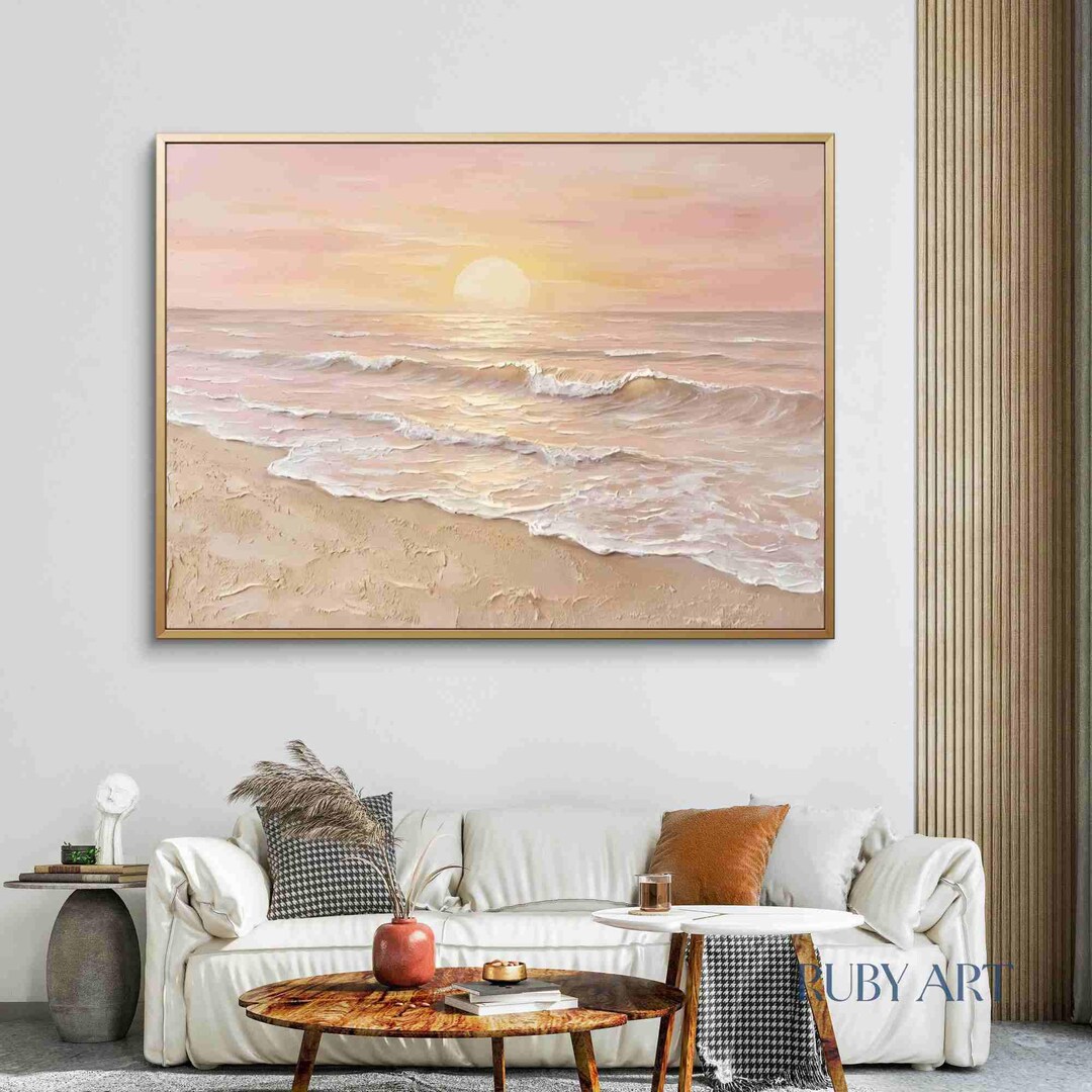 Ocean Sunset Oil Painting | Pastel Seascape Art | Original Beach ...
