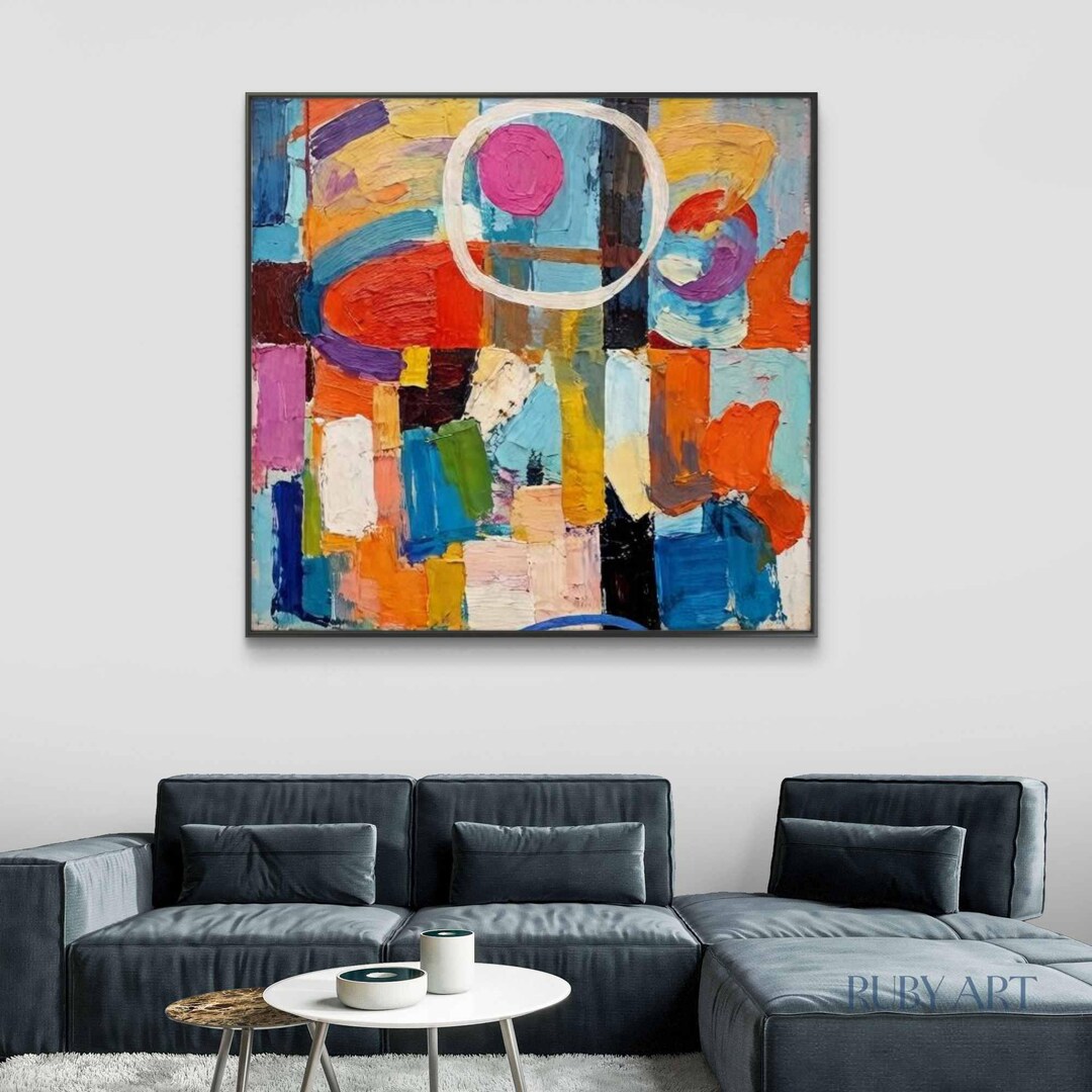 Colorful Abstract Oil Painting | Modern Geometric Wall Art | Textured ...