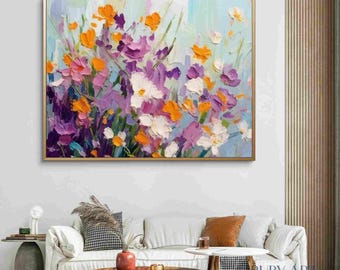 Pintura al óleo de flores silvestres / Arte floral con técnica de empaste / Pintura original de flores de pradera